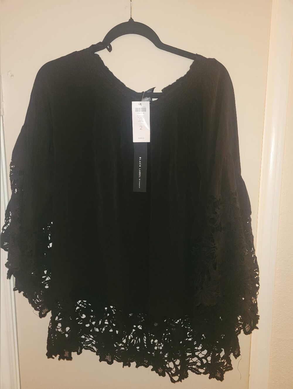Chicos Black Label Lace Trim Top Sz 2 12/14 Nwt